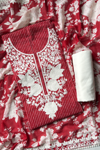 Pure Georgette With Parsi Work Unstitched Suit Set - Bright Red