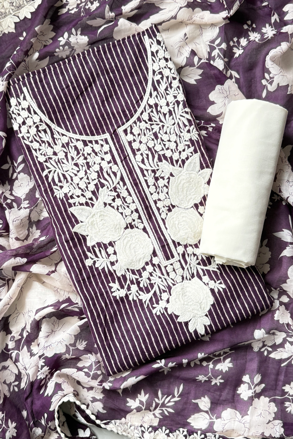 Pure Georgette With Parsi Work Unstitched Suit Set - Wine Purple