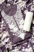 Pure Mul Cotton With Parsi Work Unstitched Suit Set - Wine Purple