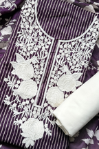Pure Georgette With Parsi Work Unstitched Suit Set - Wine Purple