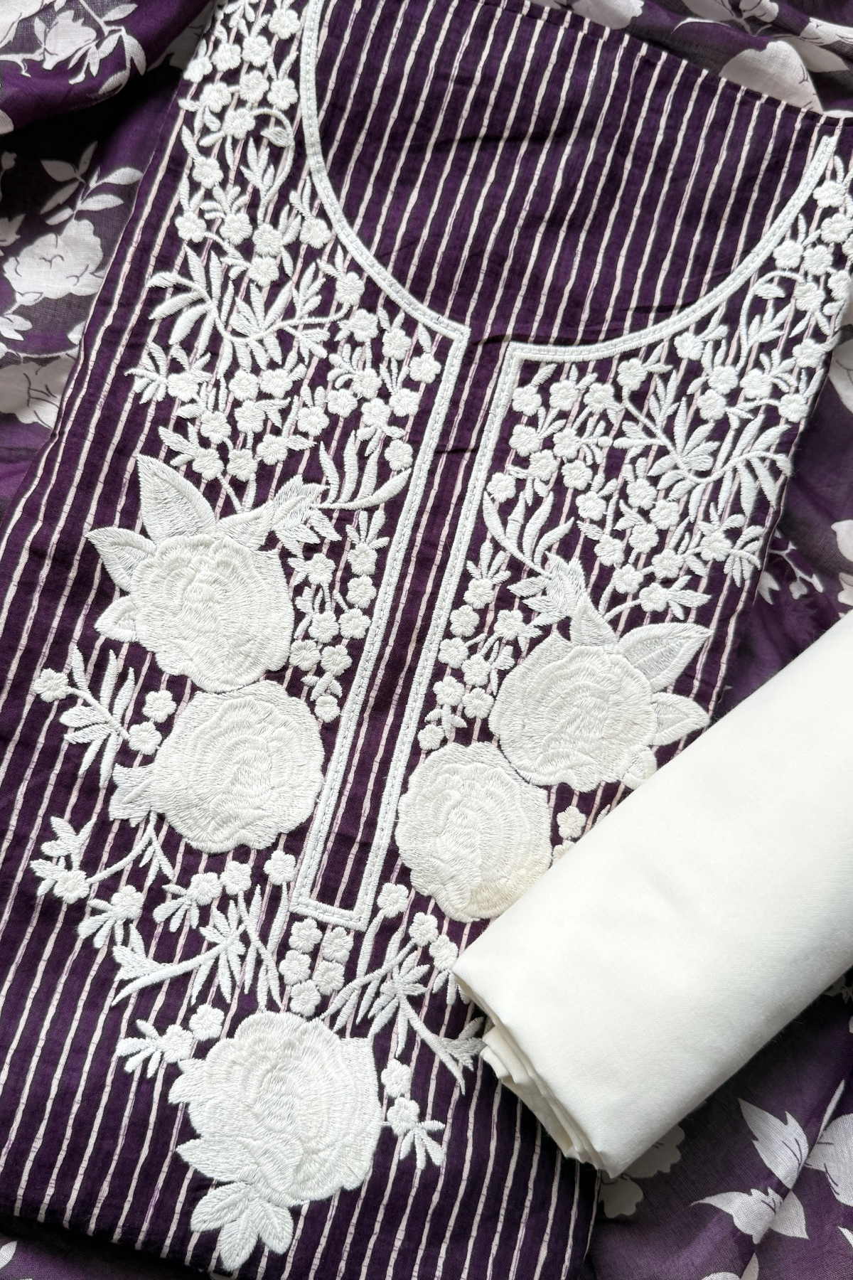 Pure Georgette With Parsi Work Unstitched Suit Set - Wine Purple