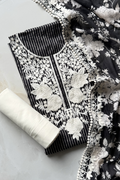 Pure Georgette With Parsi Work Unstitched Suit Set - Black