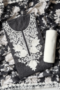 Pure Mul Cotton With Parsi Work Unstitched Suit Set - Black