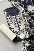 Pure Georgette With Parsi Work Unstitched Suit Set - navy Blue