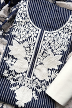 Pure Georgette With Parsi Work Unstitched Suit Set - navy Blue