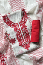 Mul Cotton With Embroidery Work Unstitched Suit Set - Off White