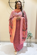 Hand Block bagh Printed Suit Set With Banarasi Weaving - Taffy Pink Color