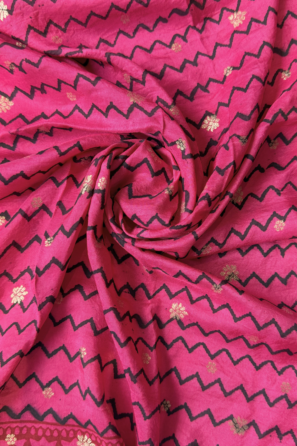 Hand Block bagh Printed Suit Set With Banarasi Weaving - Rani Pink Color