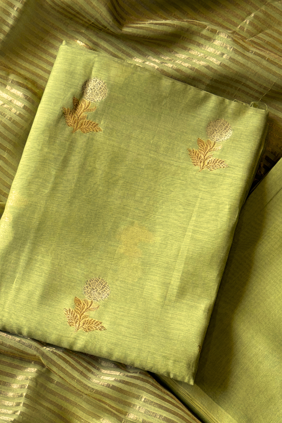 Pure Mul Chanderi With Kadwa Weaving - Parrot green