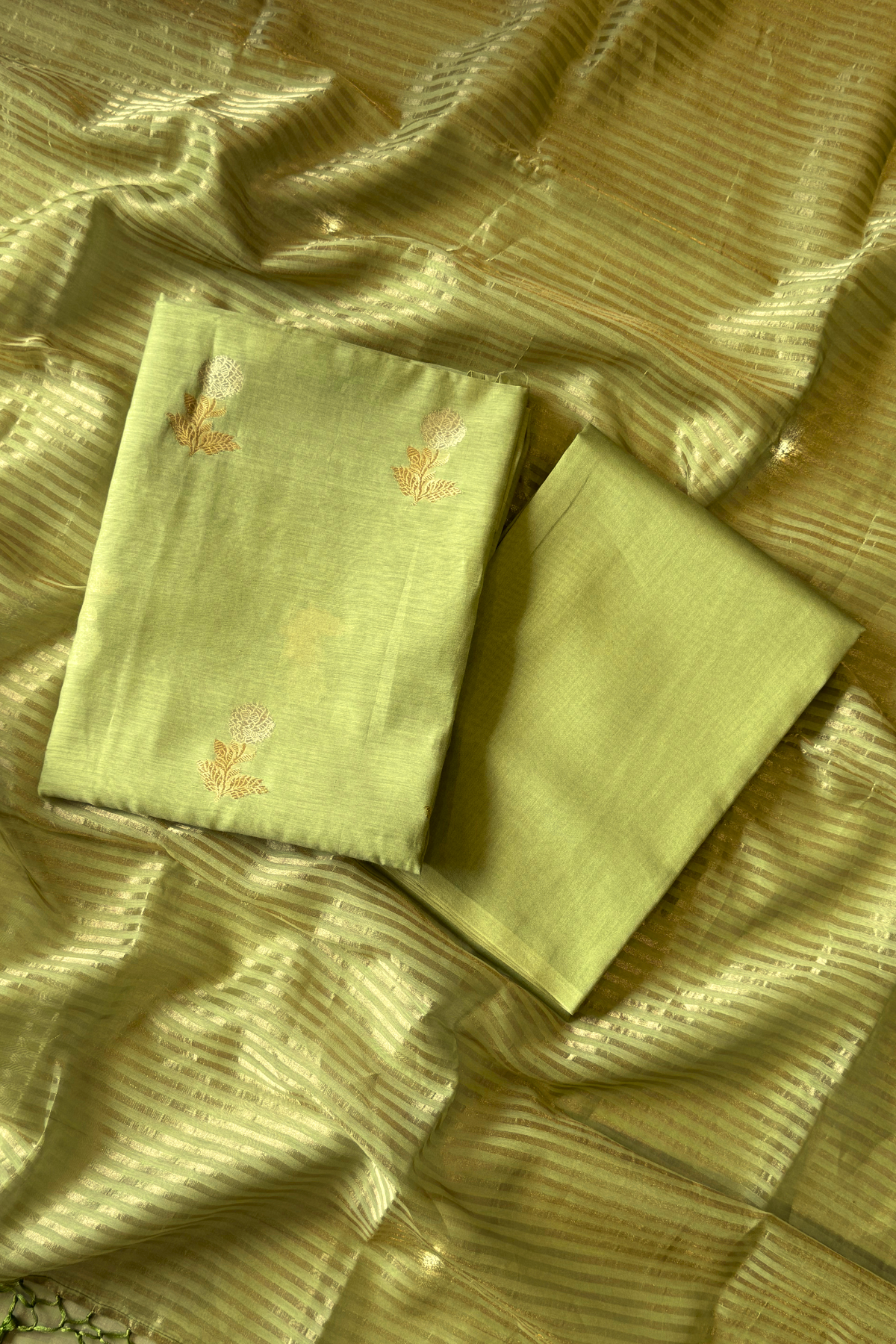 Pure Mul Chanderi With Kadwa Weaving - Parrot green