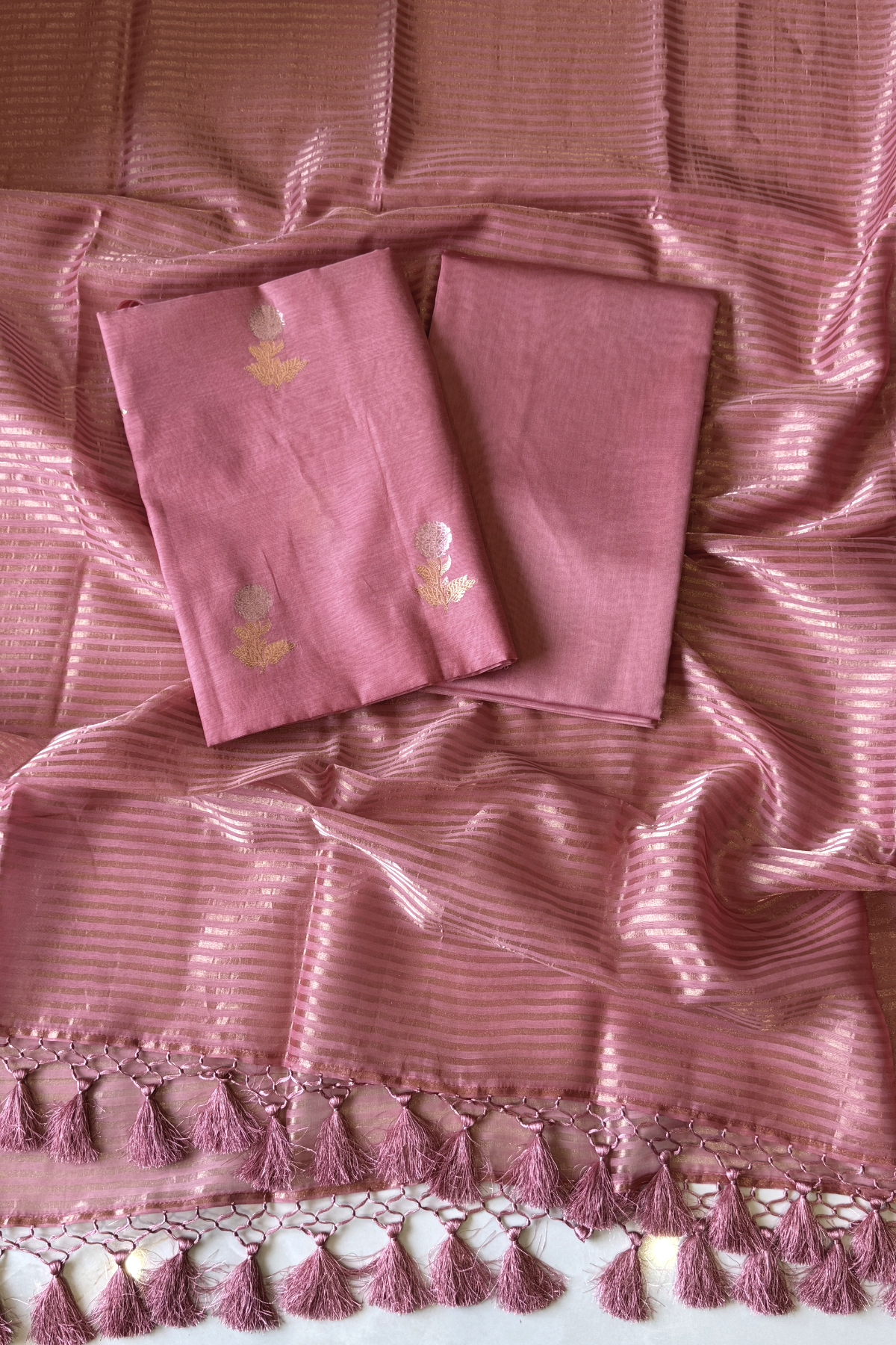 Pure Mul Chanderi With Kadwa Weaving - Onion Color