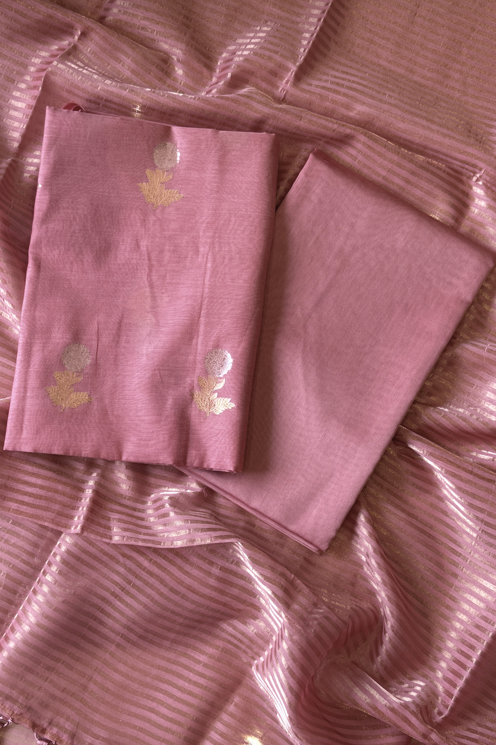 Pure Mul Chanderi With Kadwa Weaving - Onion Color