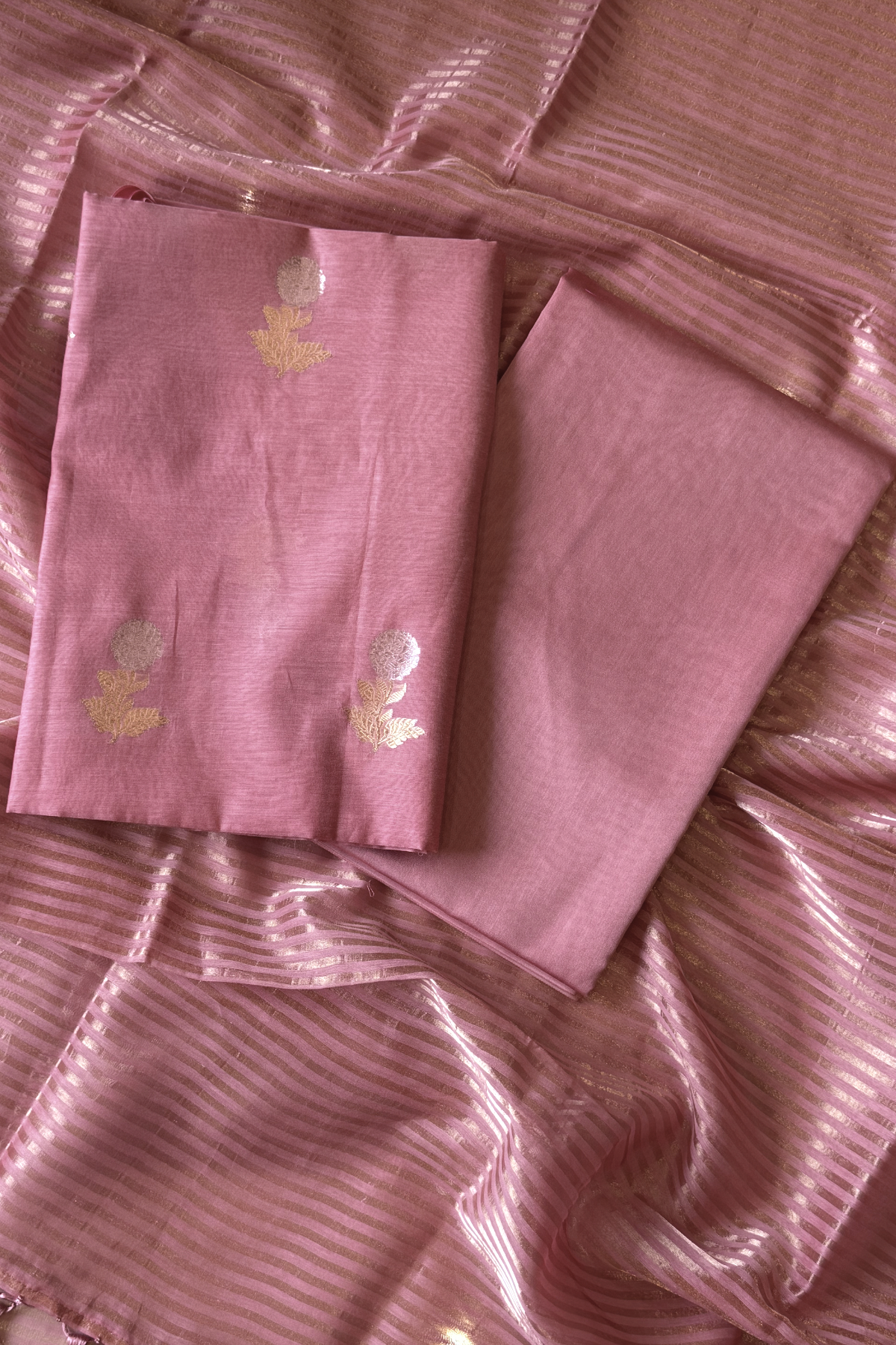 Pure Mul Chanderi With Kadwa Weaving - Onion Color