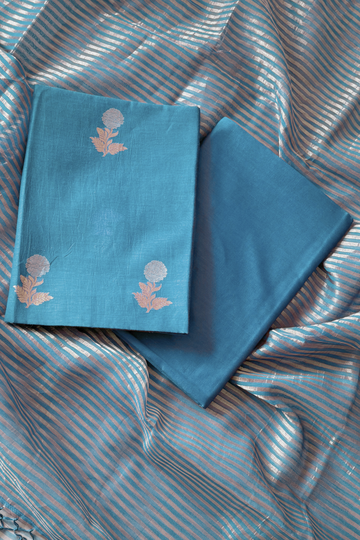 Pure Mul Chanderi With Kadwa Weaving -  Sky blue color