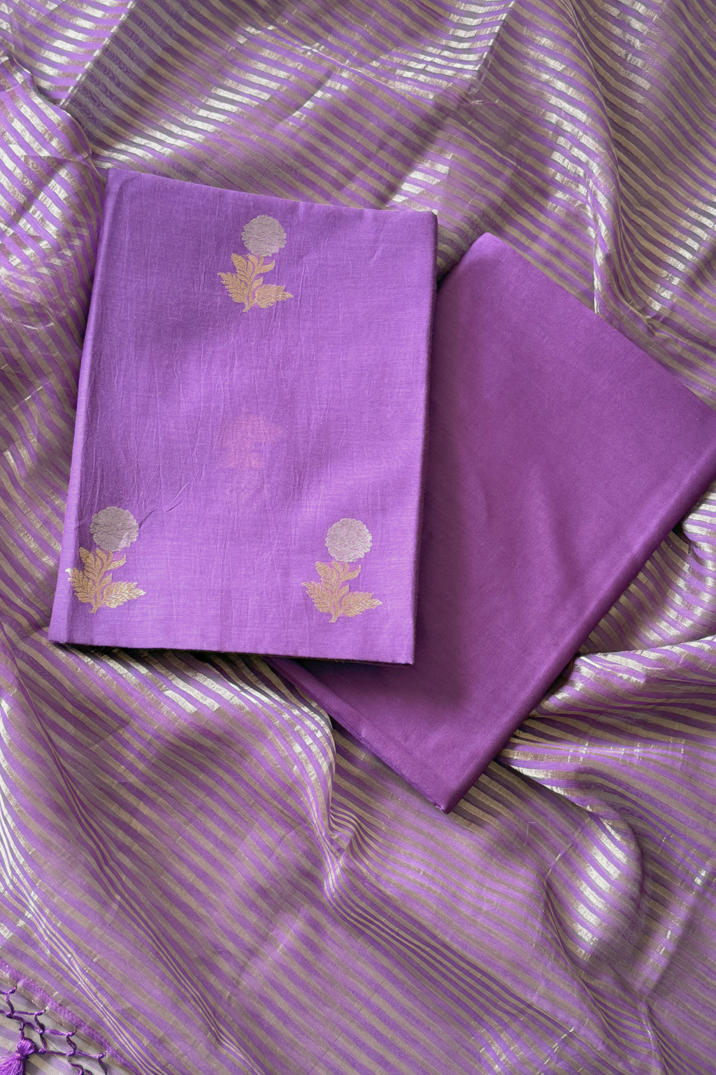 Pure Mul Chanderi With Kadwa Weaving -  Dark Pastel Purple