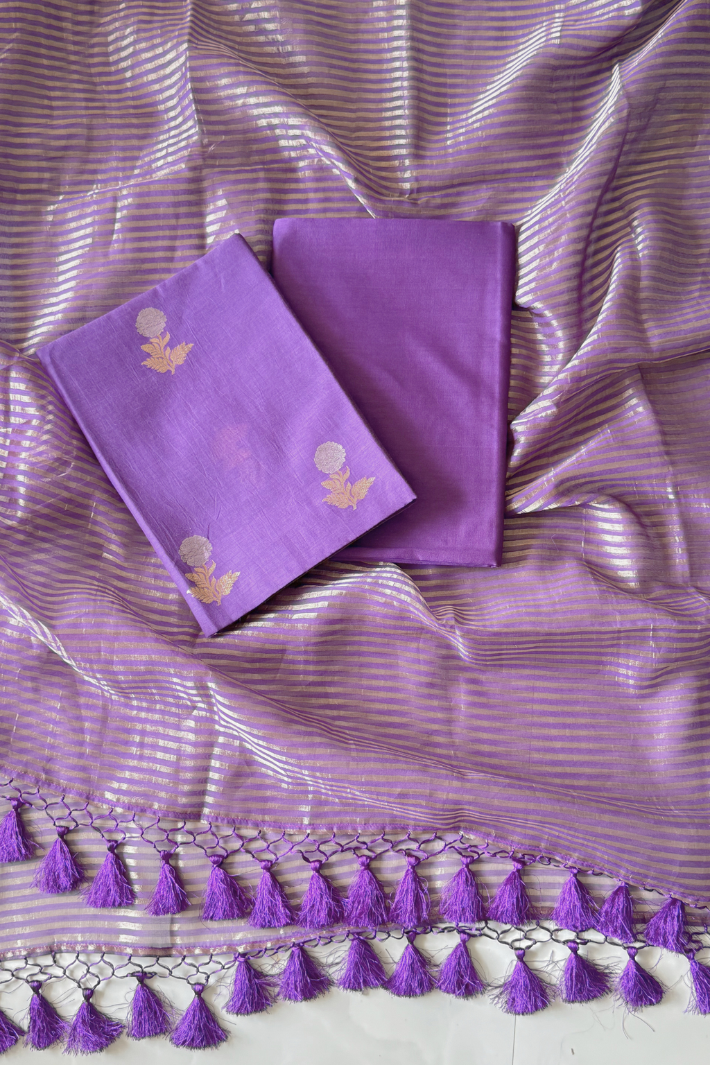 Pure Mul Chanderi With Kadwa Weaving -  Dark Pastel Purple