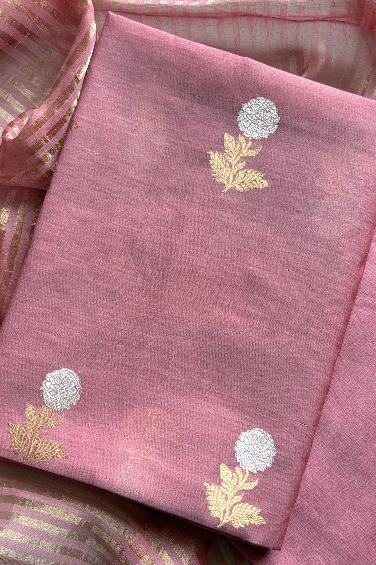 Pure Mul Chanderi With Kadwa Weaving - Onion Color