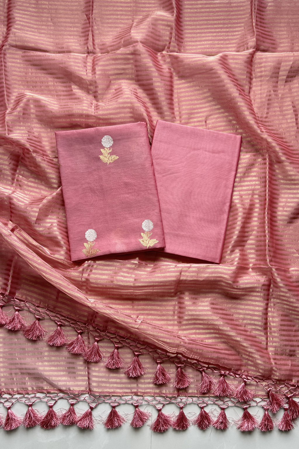Pure Mul Chanderi With Kadwa Weaving - Onion Color