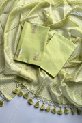 Pure Mul Chanderi With Kadwa Weaving - Parrot green