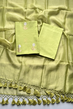 Pure Mul Chanderi With Kadwa Weaving - Parrot green
