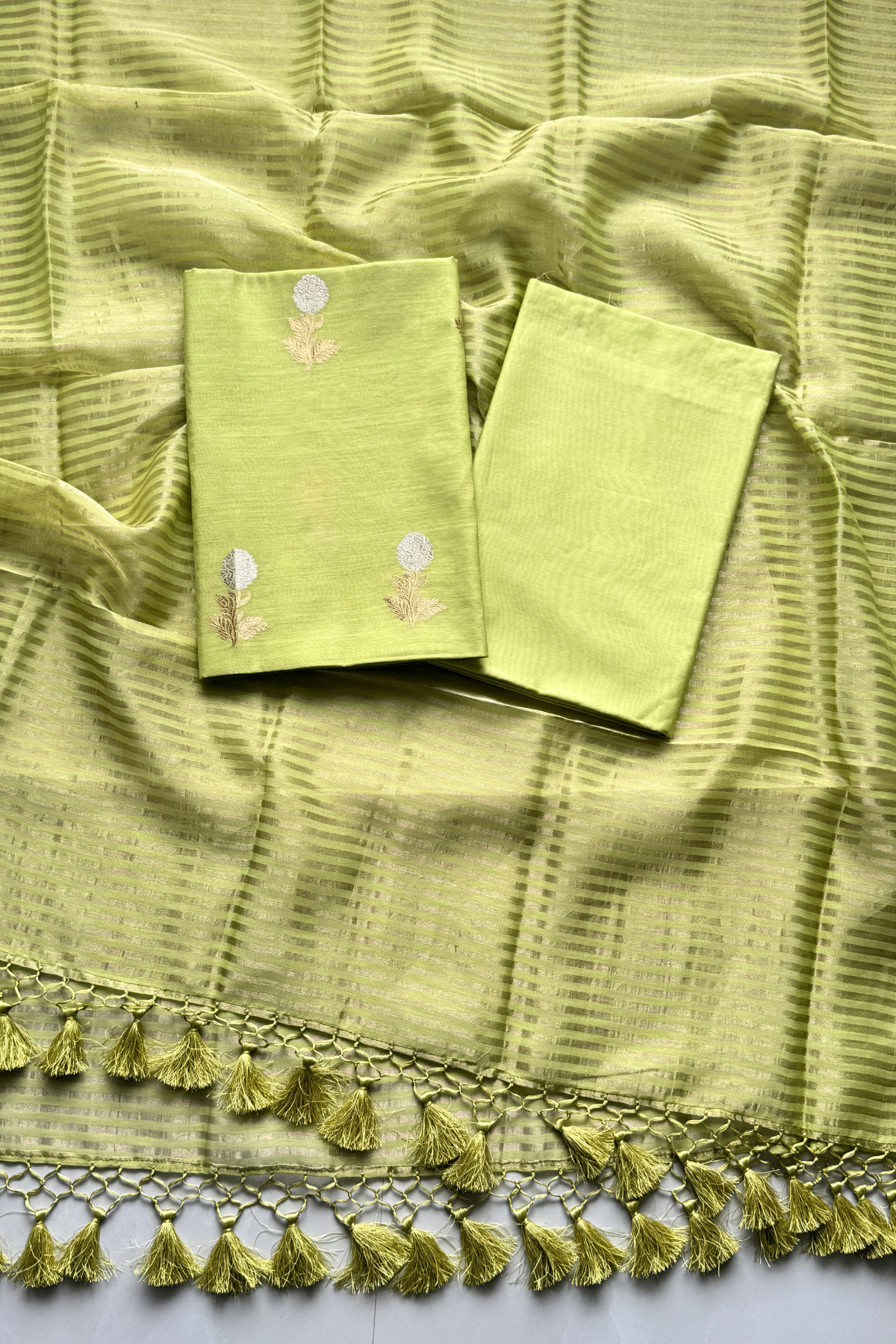 Pure Mul Chanderi With Kadwa Weaving - Parrot green