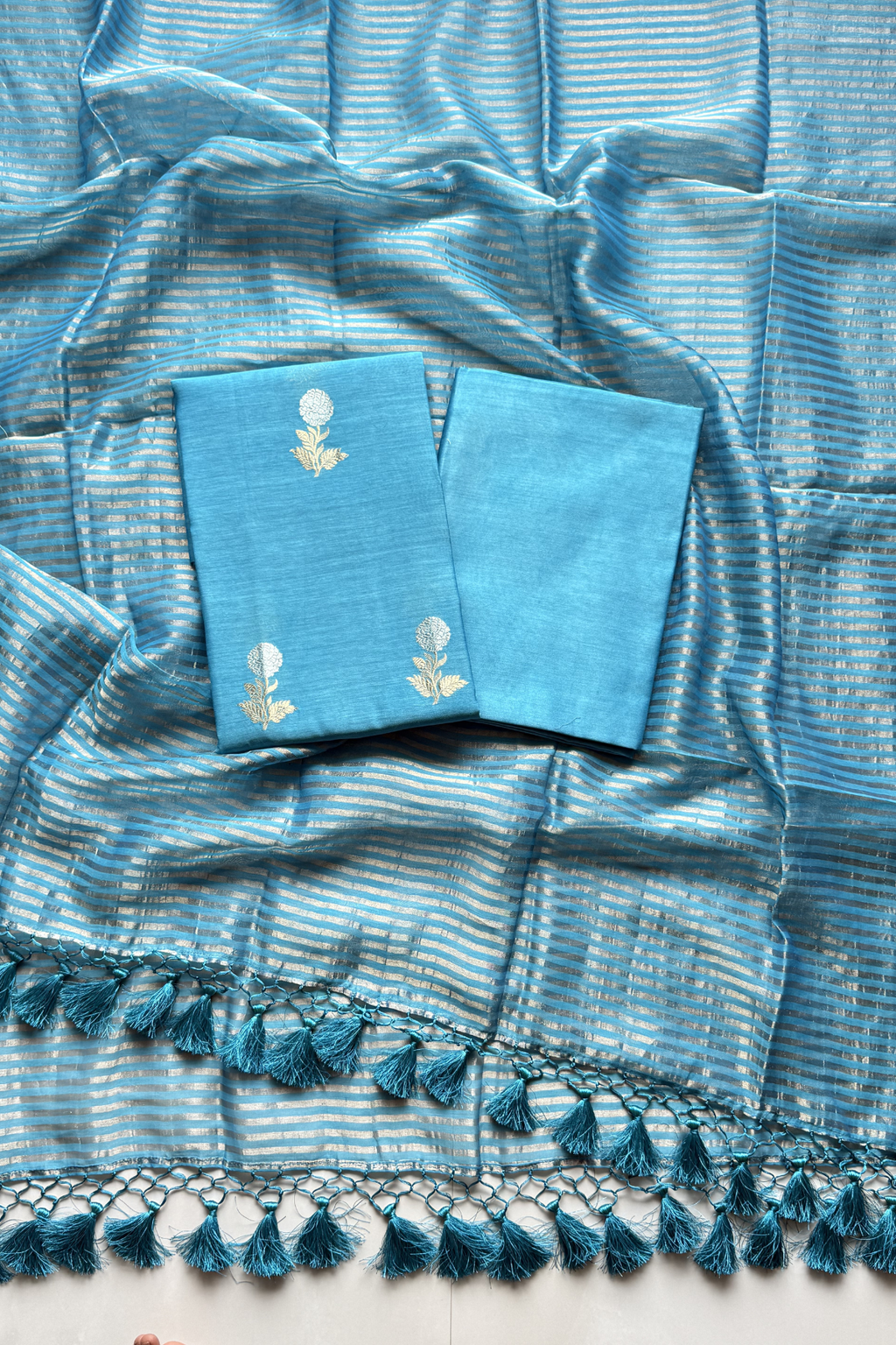 Pure Mul Chanderi With Kadwa Weaving -  Sky blue color