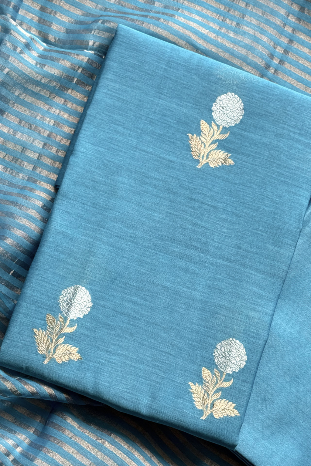 Pure Mul Chanderi With Kadwa Weaving -  Sky blue color