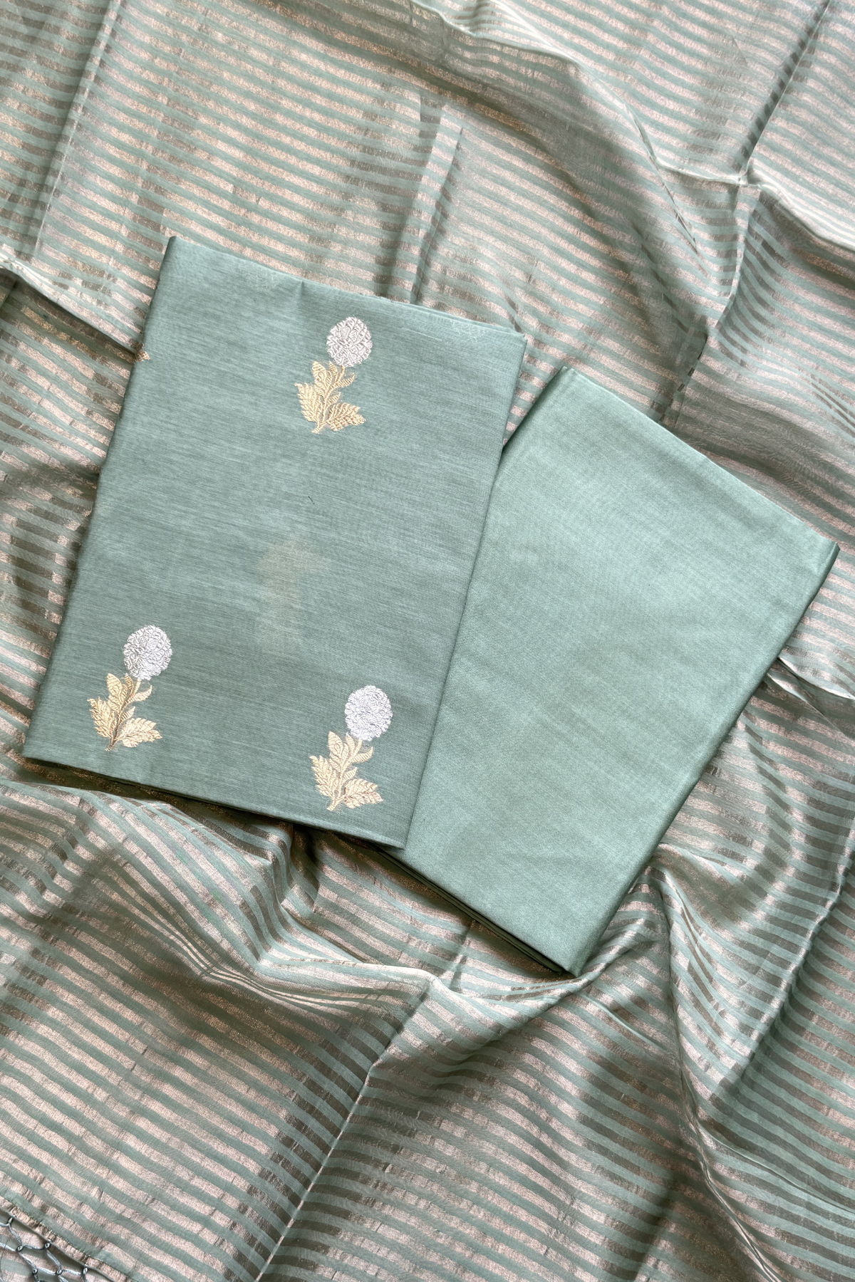 Pure Mul Chanderi With Kadwa Weaving -  Sage Green