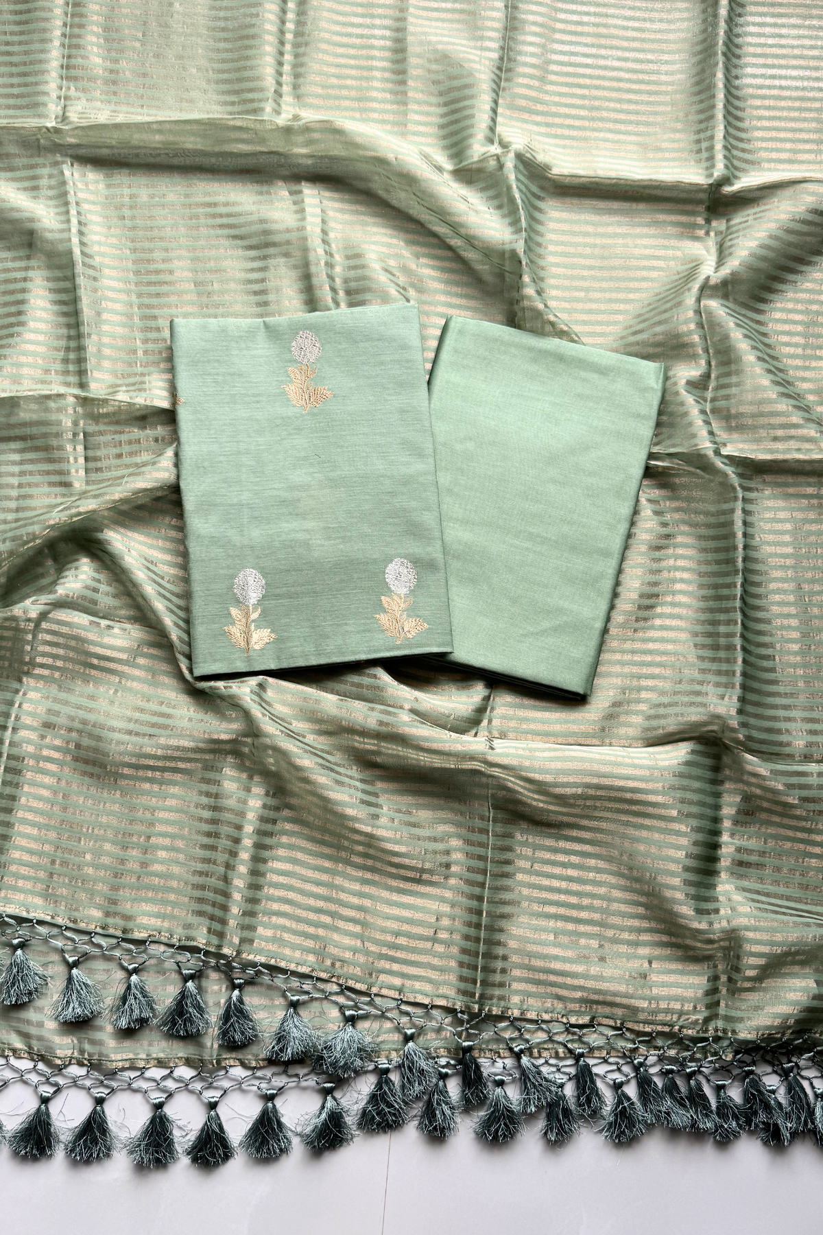 Pure Mul Chanderi With Kadwa Weaving -  Sage Green