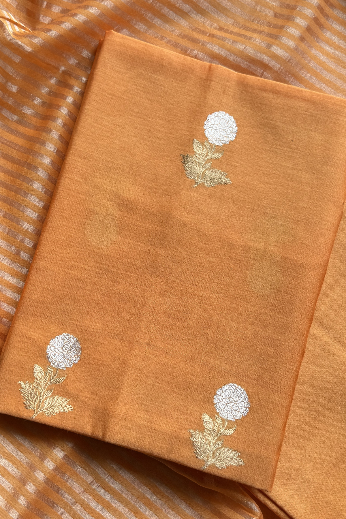 Pure Mul Chanderi With Kadwa Weaving -  Orange