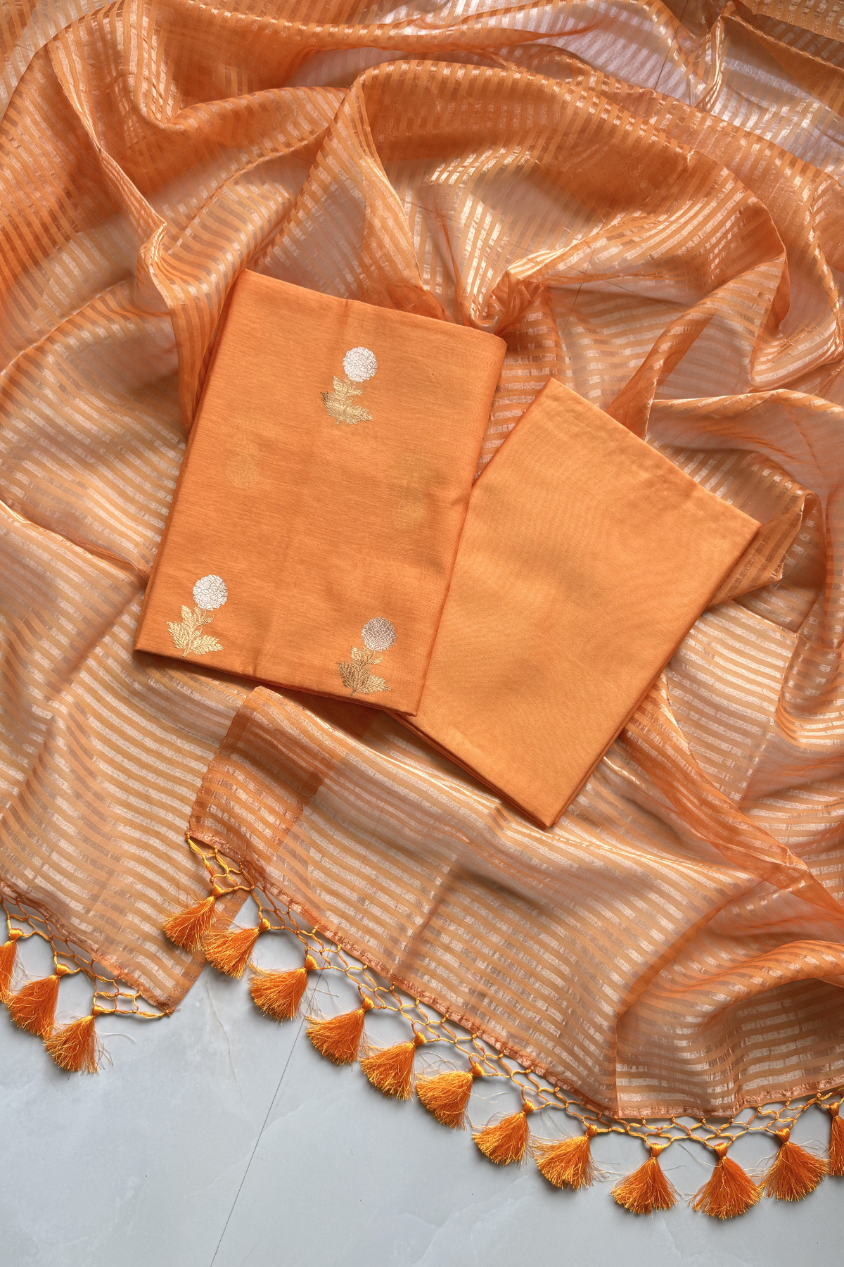 Pure Mul Chanderi With Kadwa Weaving -  Orange