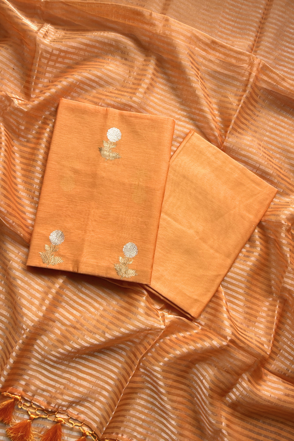 Pure Mul Chanderi With Kadwa Weaving -  Orange