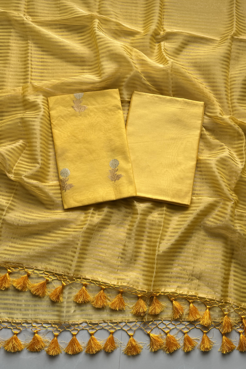 Pure Mul Chanderi With Kadwa Weaving - Yellow