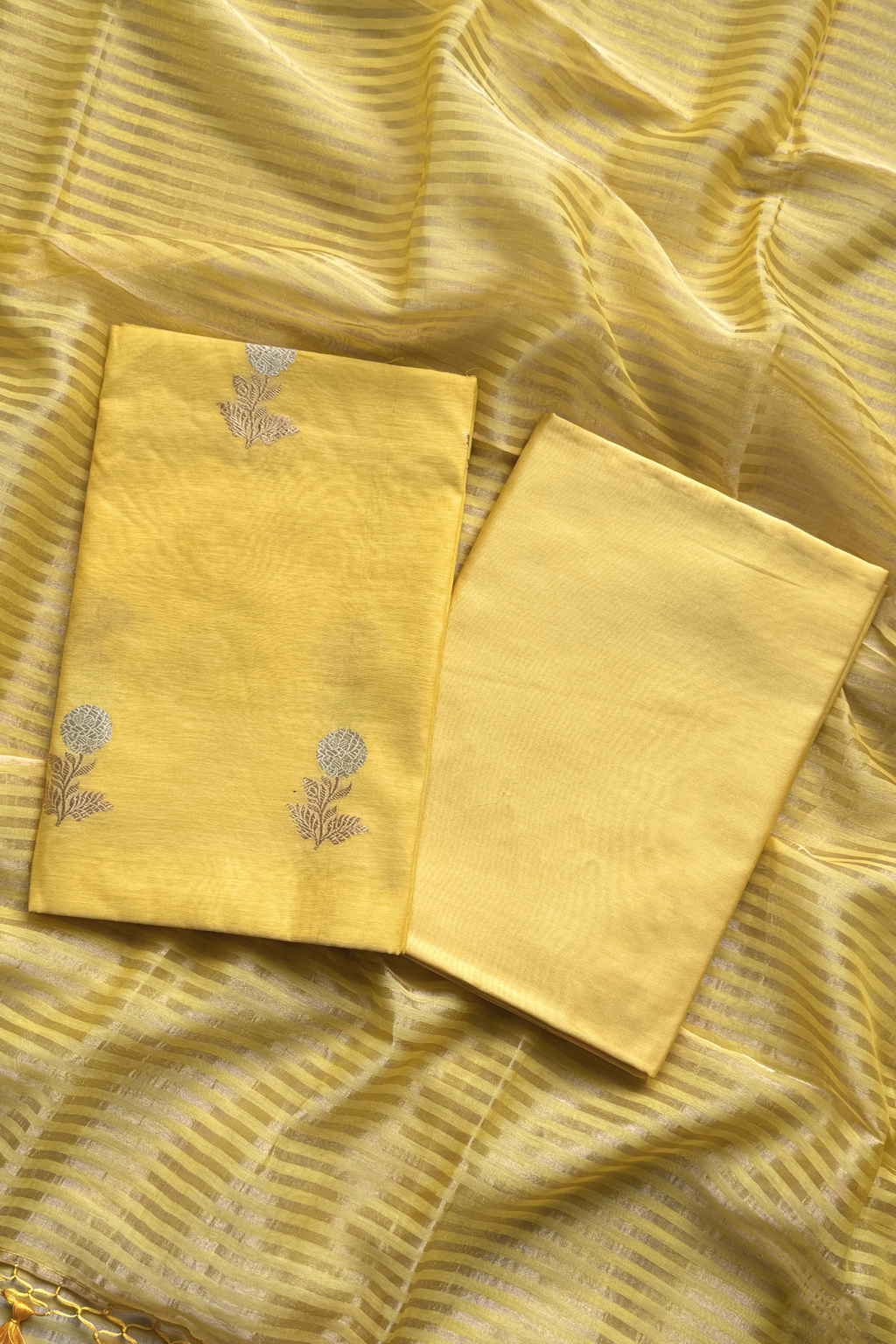 Pure Mul Chanderi With Kadwa Weaving - Yellow