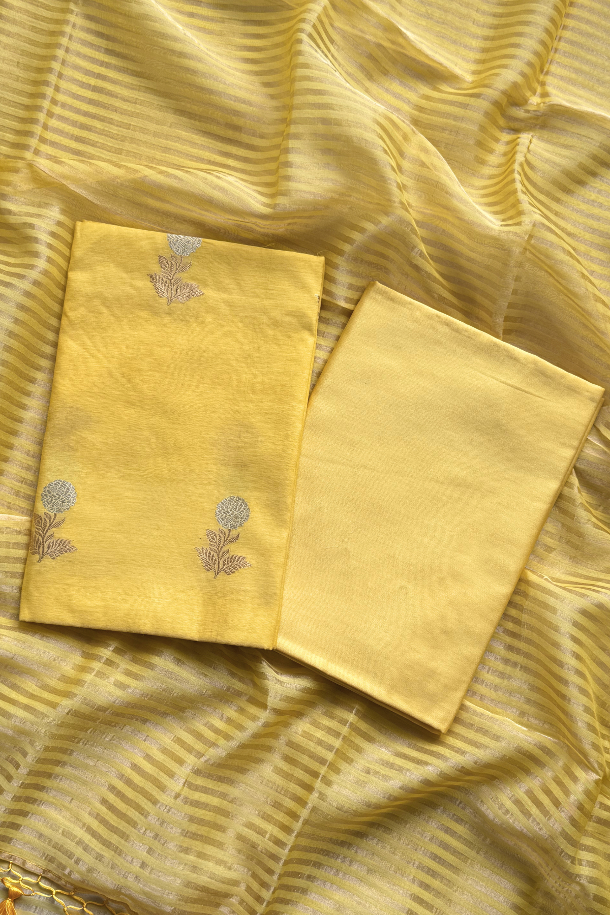 Pure Mul Chanderi With Kadwa Weaving - Yellow
