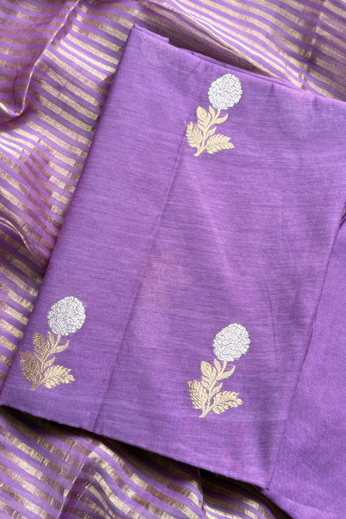 Pure Mul Chanderi With Kadwa Weaving -  Dark Pastel Purple