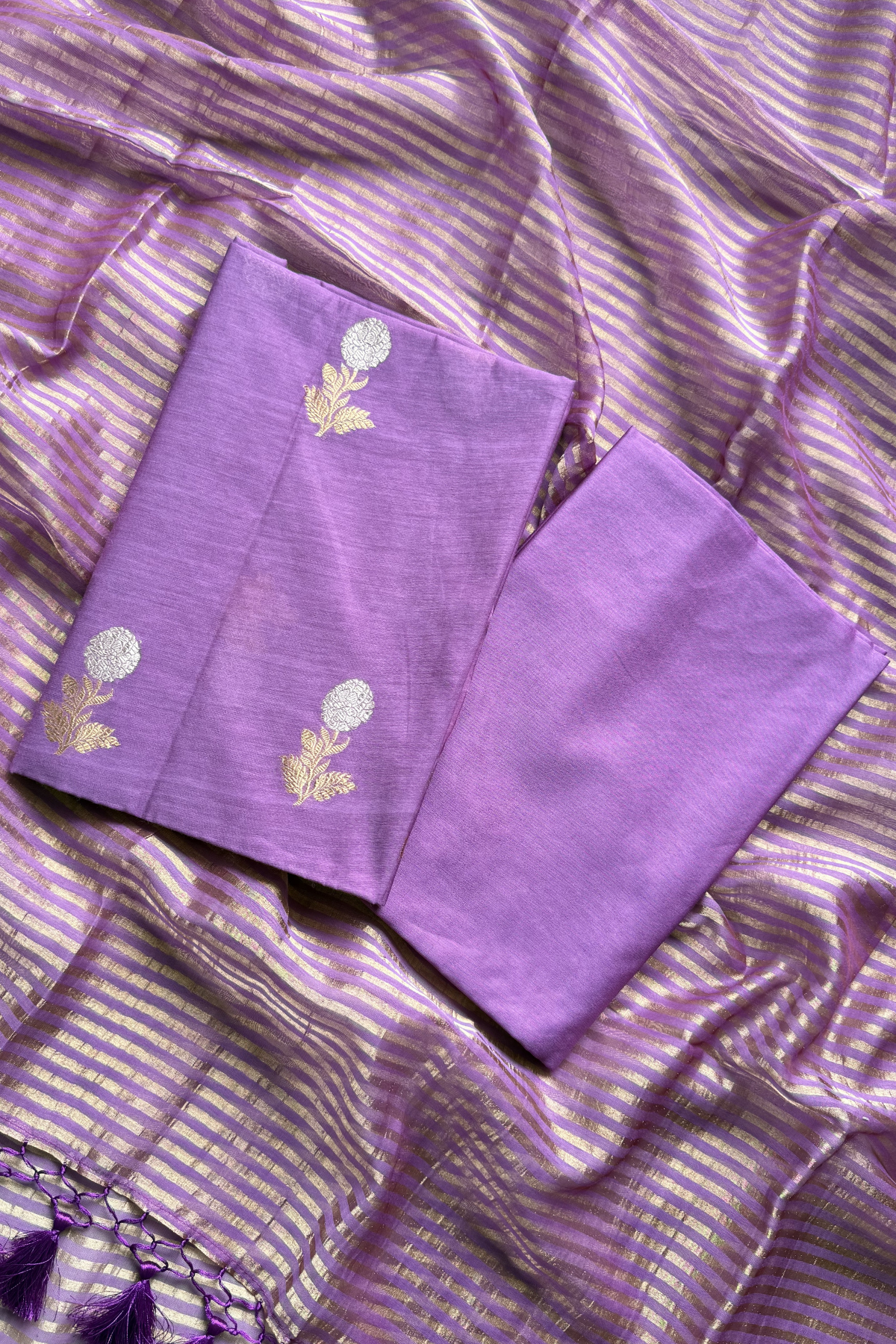 Pure Mul Chanderi With Kadwa Weaving -  Dark Pastel Purple