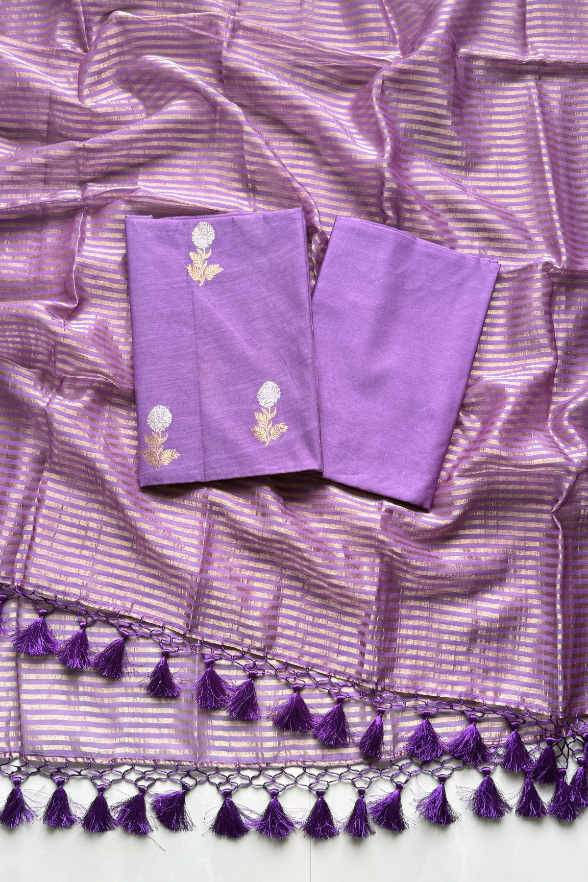 Pure Mul Chanderi With Kadwa Weaving -  Dark Pastel Purple