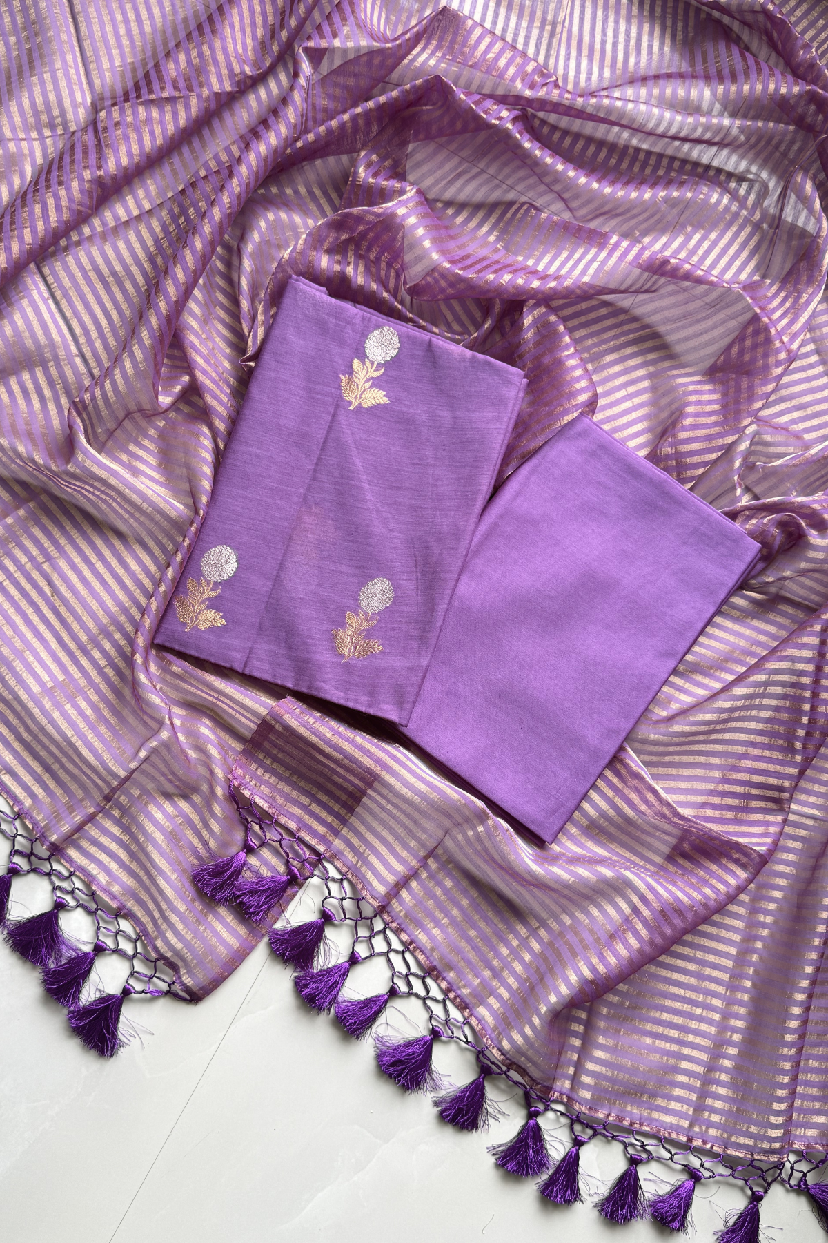 Pure Mul Chanderi With Kadwa Weaving -  Dark Pastel Purple