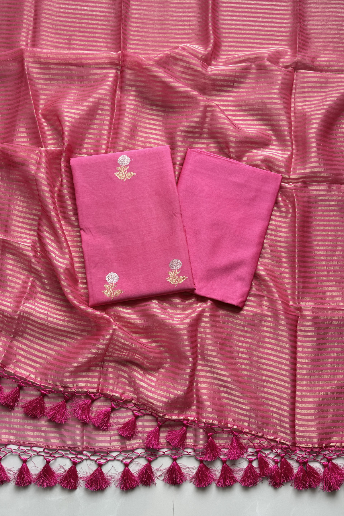 Pure Mul Chanderi With Kadwa Weaving - magenta Pink