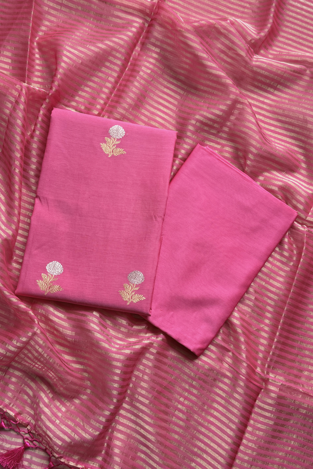 Pure Mul Chanderi With Kadwa Weaving - magenta Pink