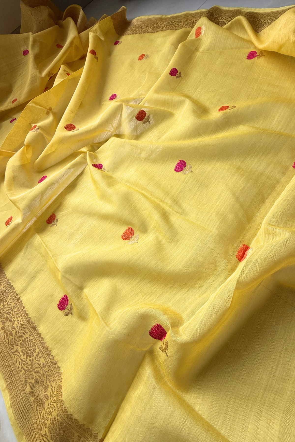 Pure Mul Chanderi With Kadwa Weaving - Yellow