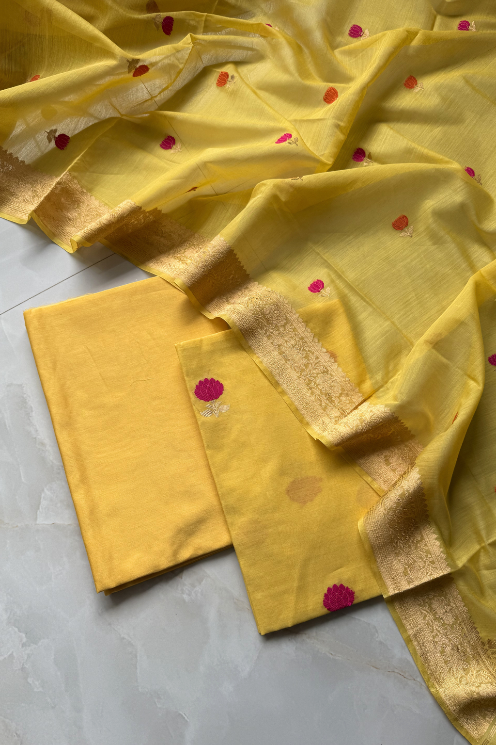 Pure Mul Chanderi With Kadwa Weaving - Yellow