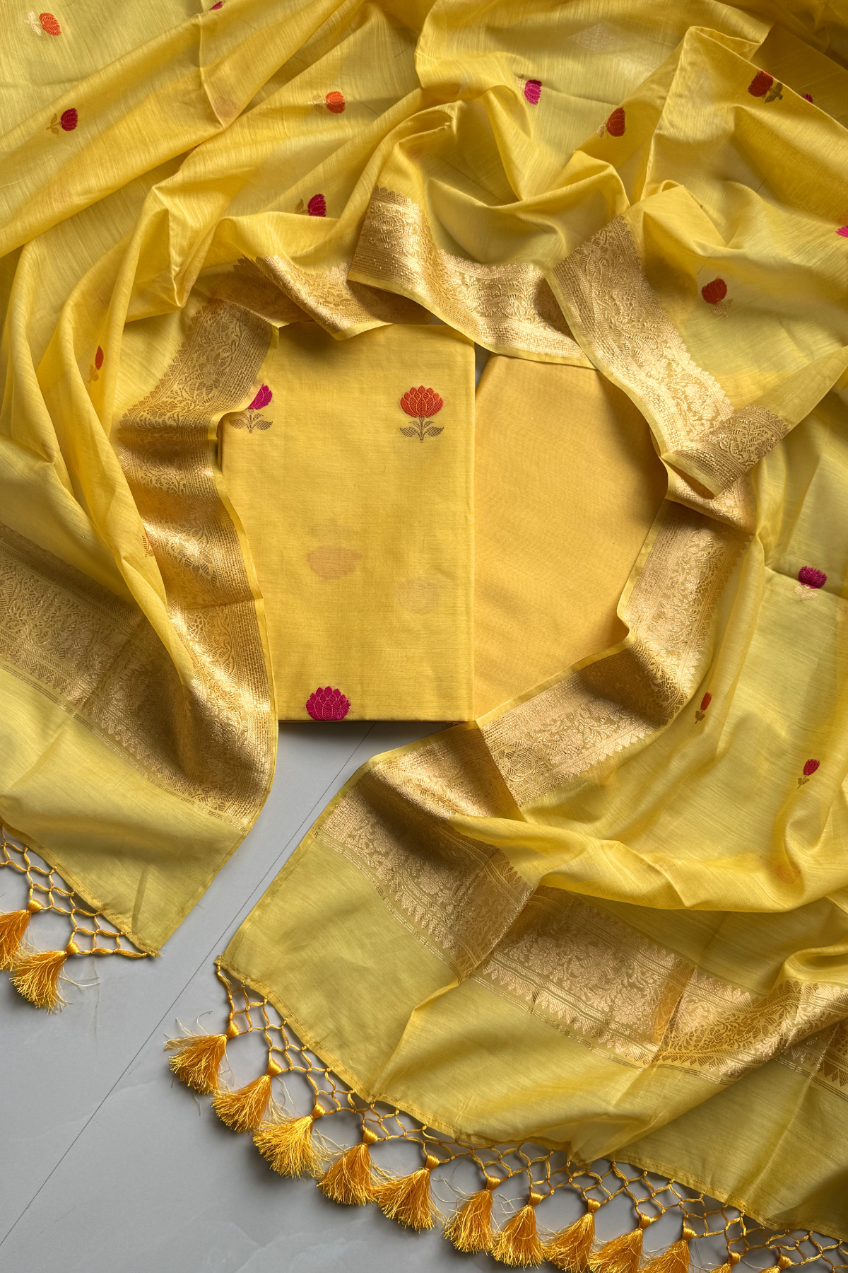 Pure Mul Chanderi With Kadwa Weaving - Yellow