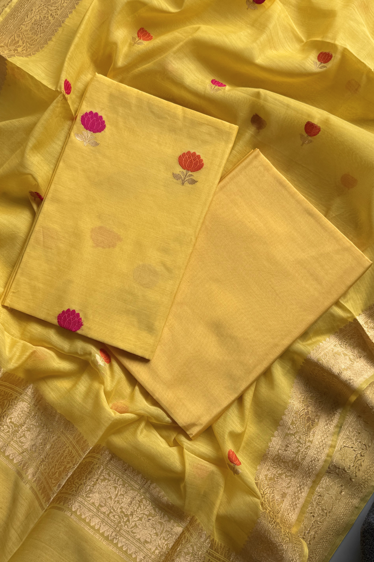 Pure Mul Chanderi With Kadwa Weaving - Yellow