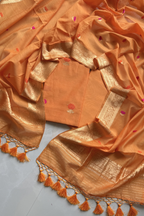 Pure Mul Chanderi With Kadwa Weaving - Orange
