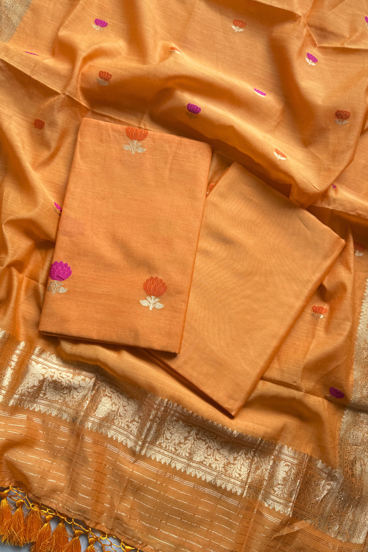 Pure Mul Chanderi With Kadwa Weaving - Orange