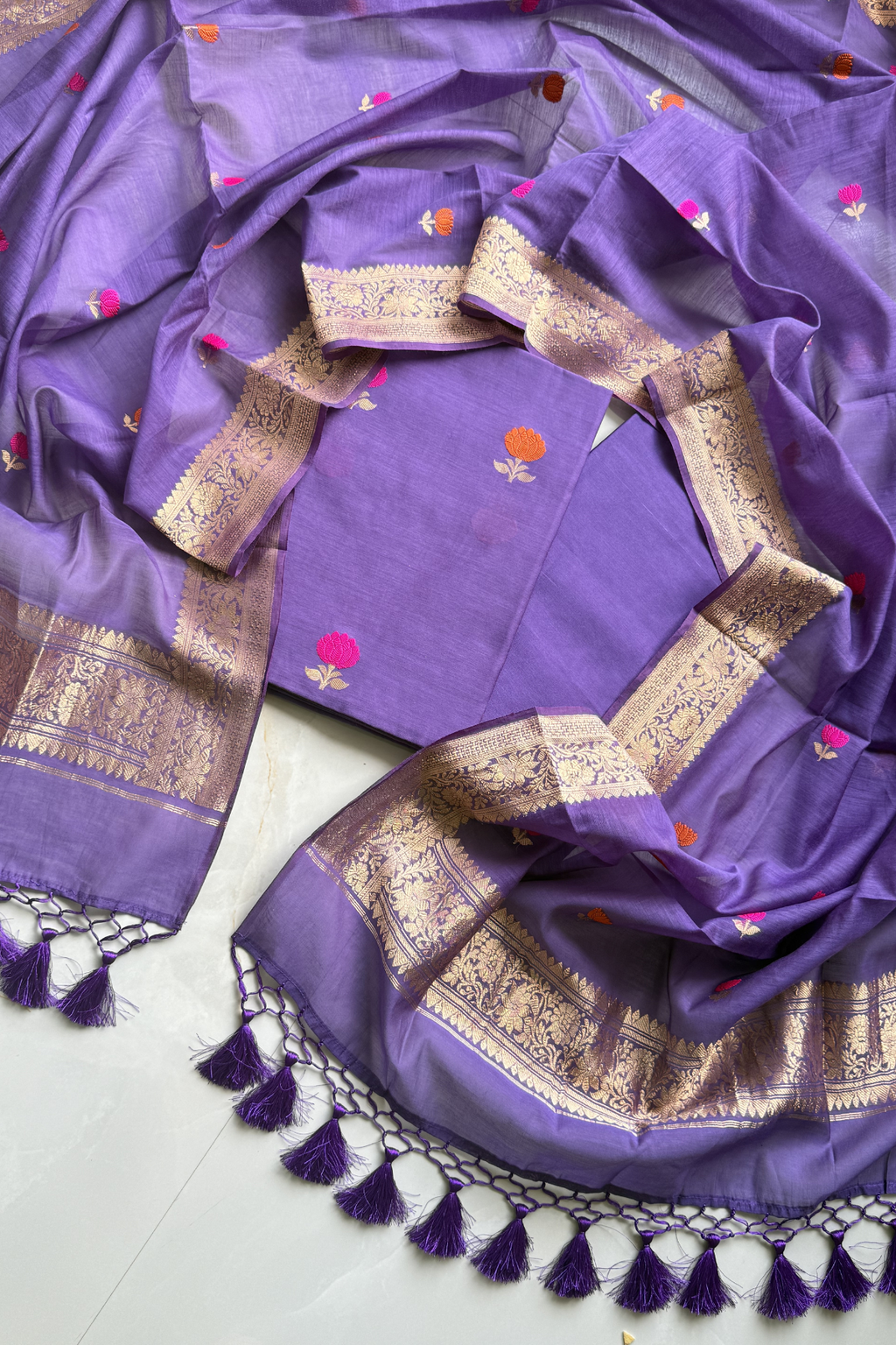 Pure Mul Chanderi With Kadwa Weaving - Purple