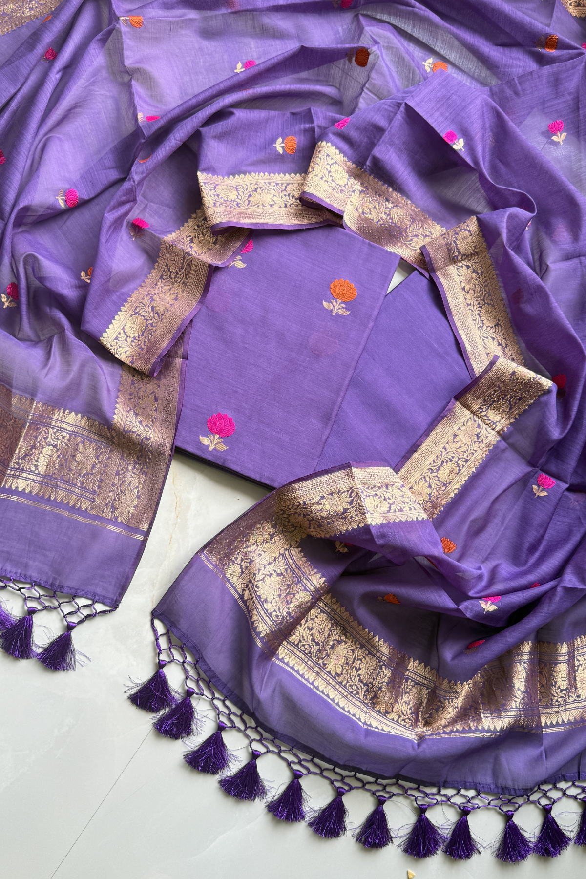 Pure Mul Chanderi With Kadwa Weaving - Purple