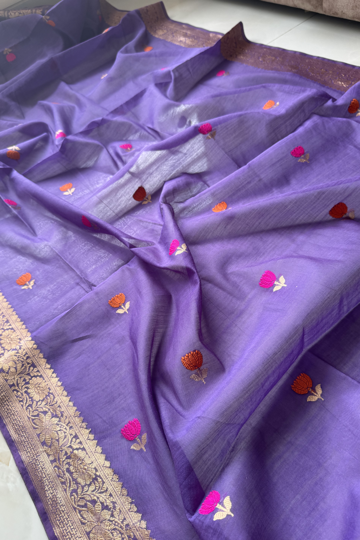 Pure Mul Chanderi With Kadwa Weaving - Purple